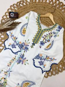 Ethnic Women Floor-Length Cotton Kaftan <b>Dress</b> With Hand Drawn Floral Print Loose Fit Summer Casual Wear India Pakistan Style - Product Image 4