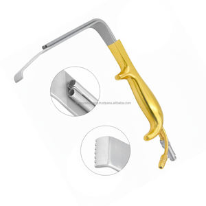 Écarteur mammaire Tebbetts de haute qualité, à fibre optique, à aspiration, non magnétique, en acier inoxydable, manuel, avec poignée plaquée or et poli miroir - Product Image 1