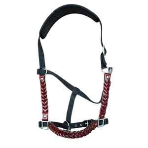 Braided Leather Horse <b>Halter</b> with Padded Crown Adjustable Nylon Rope Design Durable Cob Full Size Riding - Product Image 1