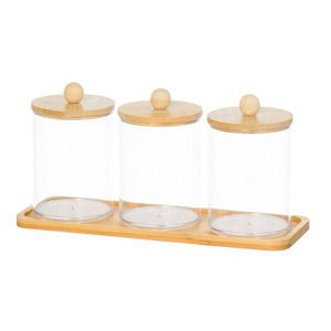 Recipientes Transparentes Modernos Multifuncionales para Baño/Cocina con Bandeja de Bambú - Product Image 1