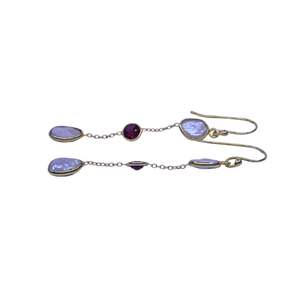 Boucles d'oreilles pendantes pour femme en argent sterling 925 plaqué or, perles baroques et pierres précieuses grenat, design classique, idéales pour les fêtes, cadeau - Product Image 4