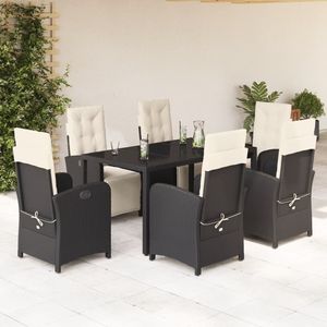 Set da Pranzo da Giardino in Rattan Nero per 6 Persone, Resistente alle Intemperie, Arredamento da Esterno in Stile Contemporaneo - Product Image 1