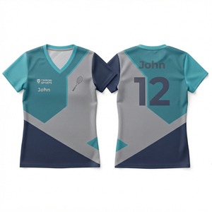 Maillot de squash unisexe haut de gamme 140 GSM respirant à séchage rapide en maille polyester, gris sarcelle marine, design à panneaux angulaires, personnalisable - Product Image 1