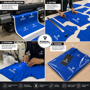 T-shirt sport bleu à manches courtes, coupe classique, séchage rapide, en jersey tricoté, col rond, logo imprimé sur le devant, en coton biologique - Product Image 5