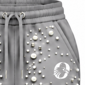 Silver Gray Pearl Beaded <b>Jogger</b> Pants <b>Women</b> Fashion Embellished Drawstring Sweatpants Luxury Casual Streetwear <b>Fleece</b> Trousers - Product Image 5