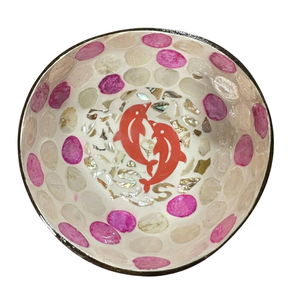 Bols en nacre de noix de coco du Vietnam, design dauphins, faits à la main, points roses, vente en gros, best-seller - Product Image 1