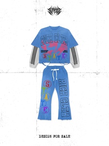 Conjunto de Camiseta de Estilo Urbano para Hombre RICH CLTH, Cuello Redondo, Tejido de Algodón, Estampado de Letras, Atuendo de Moda Primavera - Product Image 2