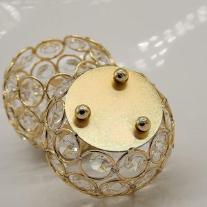 Ensemble de 2 porte-bougies en cristal doré de luxe, porte-bougies votifs ronds en métal avec perles de cristal taillées en diamant pour mariage - Product Image 4
