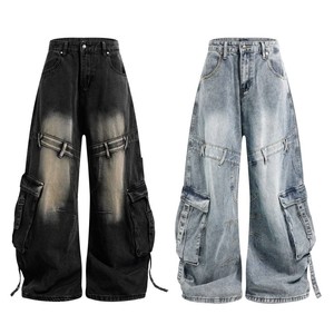 Jeans noirs prêts à être expédiés, pantalons en denim pour hommes, jeans streetwear avec cinq poches pour les boutiques de mode urbaine - Product Image 2