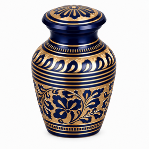 Beautiful Golden Flower Engraved Blue Colour Brass Eco-Friendly Mini <b>Keepsake</b> Urn for Storage Funeral <b>Ashes</b> - Product Image 3