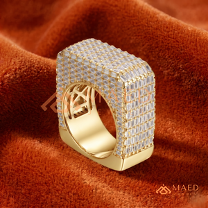 18K Gold Plated Baguette Stone Square <b>Ring</b> | <b>Iced</b> Out Geometric Signet Band | Hip Hop Fashion Jewellery for Men & Women - Product Image 1