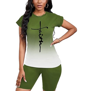 Conjunto de Dos Piezas de Camiseta Holgada Informal para Mujer y Pantalones Cortos, Ropa de Salón a la Moda - Product Image 2