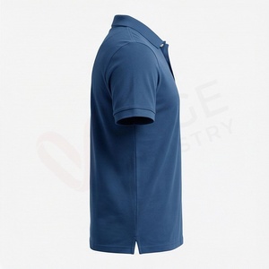 Polo à manches courtes bleu marine pour homme, 100% coton piqué, logo brodé, décontracté, respirant, coupe classique, design tricoté uni - Product Image 3