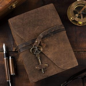 Vintage Brown Leather <b>Diary</b> Handmade Gift Multicolour Deckle Edge Soft Cover Sewing Binding Wood Pen Loop Key Strap Closure - Product Image 2