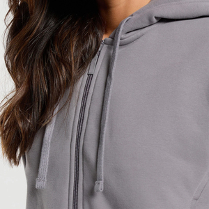 Women's Gray Fleece Hooded <b>Zip</b>-<b>Up</b> Crop <b>Top</b> with Matching Shorts Set Casual Regular Fit Winter Sportswear Waterproof & Breathable - Product Image 4
