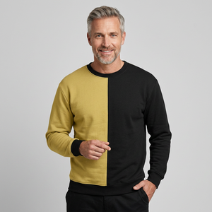 Sudadera de Cuello Redondo para Hombre, Diseño de Bloques de Color, Corte Regular, Tejida, Casual, Manga Larga, Amarillo y Negro, Diseño de Dos Tonos - Product Image 4
