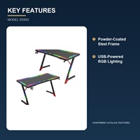 Bureau d'ordinateur de jeu moderne en verre trempé avec éclairage LED RGB pour l'e-sport, le bureau à domicile, l'école, la villa, les projets commerciaux