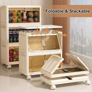 Armadio Pieghevole Laterale da 50 cm con 3 Ripiani e Contenitori in Plastica Pieghevoli da 30 cm con Porta Magnetica - Product Image 5