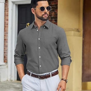 Chemise à manches longues boutonnée pour homme – Chemise Oxford décontractée non cintrée pour le quotidien et le bureau - Product Image 2