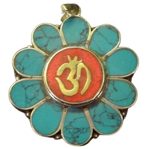 Colgante de turquesa con temática religiosa, de aleación de cobre bañado en plata, budista tibetano - Product Image 4