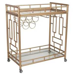 Modern Champagne Gold Bar <b>Cart</b> 2 Tier Glass Mirror Serving <b>Trolley</b> Elegant Rolling Wine Beverage Kitchen Storage Organizer - Product Image 6