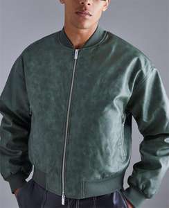 Veste en cuir PU lavé surdimensionnée de haute qualité pour hommes, coupe ample, avec col, coupe-vent - Product Image 6