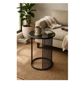 Mesa Auxiliar Redonda de Metal con Base de Rejilla, Mesa Auxiliar Circular de Hierro con Tapa Empotrada, Mesa de Estilo Industrial Moderno para Bebidas - Product Image 2