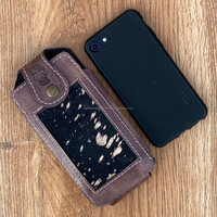 Cheveux de cow-boy occidental sur peau de vache métallique boucle de ceinture étui de téléphone portable étui de téléphone de luxe en cuir véritable personnalisé de haute qualité
