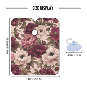 Cape de coiffure florale imperméable en textile avec col à bouton-pression, motif pivoine rose et violet - Product Image 4