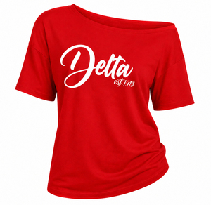 <b>Red</b> Delta/sigma /theta custom Cotton DST1913 Greek off-shoulder T-<b>shirt</b> Sorority and fraternity inc off shoulder <b>shirt</b> - Product Image 3