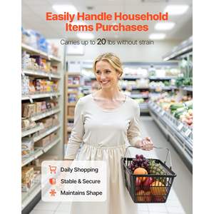12 Cestas de Compra de Plástico PE Negras de 21L, con Asas, Apilables, Portátiles, para Supermercados, Tiendas Minoristas y Uso Doméstico, Malla Densa - Product Image 4