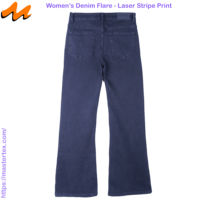 Pantalon évasé pour femme avec imprimé rayé laser et fentes latérales, élégant, en coton, polyester et élasthanne, confectionné en tissu de 10,85 oz
