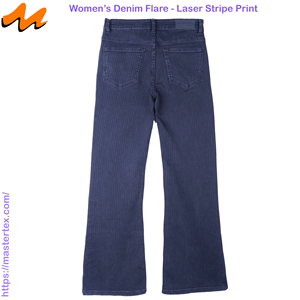 Pantalones de mujer acampanados con estampado de rayas láser y aberturas laterales, elegantes, de tela de algodón, poliéster y elastano de 10.85 oz. - Product Image 2