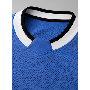 Maillot de hockey sur glace bleu clair personnalisé, respirant, à manches longues, avec impression de numéro, 100 % polyester, col rond - Product Image 4