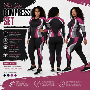 Conjunto de 2 Piezas para Mujer, Talla Grande, Camiseta de Manga Larga Estampada y Leggings de Yoga, Spandex y Poliéster, Ropa Deportiva, Leggings de Gimnasio - Product Image 4