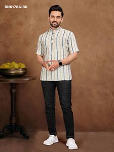 Top Quality Cotton Jacquard with Stripe Print Man's Shirt Kurta & Female <b>Tunic</b> Couple Combo Collection Supplier from Surat - Product Image 3