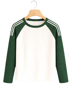 T-shirt à manches longues raglan vert foncé et blanc personnalisé pour homme, en coton côtelé, col rond, style décontracté, type baseball, fabricant et fournisseur OEM - Product Image 1