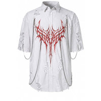 T-shirt Homme Oversize Rouge Gothique Imprimé avec Chaînes Rouges et Détails Déchirés Style Streetwear 100% Coton Jersey