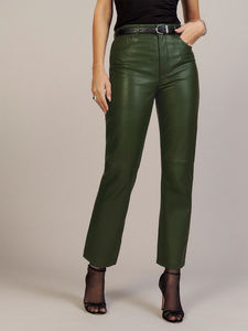 Pantalones de Cuero Genuino para Mujer, Suaves, Verdes y Negros, Estilo Holgado, Hechos a Medida con Alta Calidad - Product Image 2