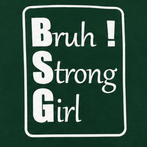 Sweat-shirt vert foncé pour femme avec imprimé graphique « Strong Girl » blanc, coupe oversize, col rond, manches longues, style streetwear décontracté - Product Image 6