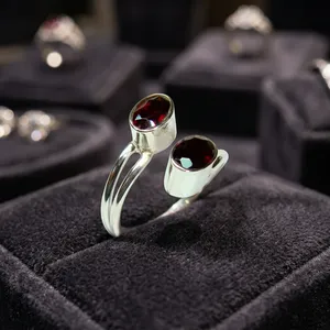 <b>Adjustable</b> band red garnet gemstone 925 sterling <b>silver</b> <b>rings</b> eternityvermeil Unique Design Red Garnet Gemstone 925 Solid <b>Ring</b> - Product Image 4