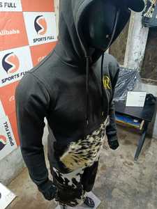Pull à capuche en polaire noir pour homme avec logo brodé motif léopard sur le devant, vêtement décontracté pour l'extérieur en hiver - Product Image 3