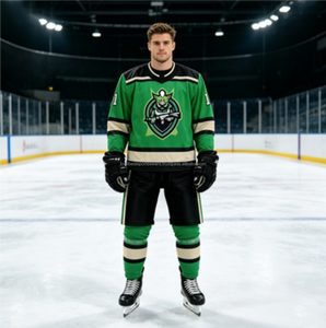 Maillot de hockey sur glace personnalisé pour homme, vert et noir, sublimé, col en V, numéro d'équipe - Product Image 2