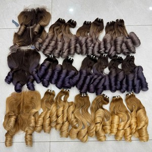ผมต่อแบบเวอร์จิ้นเวียดนามแท้ 100% แบบซุปเปอร์ดับเบิ้ลดรอน สีเทาเข้ม/เทาอ่อน ฟันมี บอนซี่เคิร์ลส์  แบบเวิร์ฟท์คู่  สำหรับต่อผมและทำวิก - Product Image 4