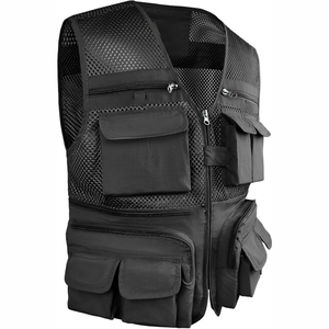 Men's Breathable Multi-Pocket <b>Vest</b> Sleeveless Casual Work Outer Wear Zipper Closure Solid <b>Black</b> Mesh Polyester - Product Image 2