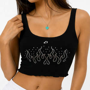 Women Ribbed Luxury Rhinestone Flame-rhinestone Crop Tank Top Slim Fit Streetwear Sleeveless Fashion Women's Shirts Manufacturer - Product Image 3