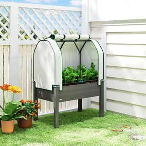 Dark Gray 35 X 22 X 47 Inch Raised Garden Bed PE Greenhouse Cover Outdoor Planter Box for Herbs Vegetables Featuring <b>Peat</b> - Product Image 2