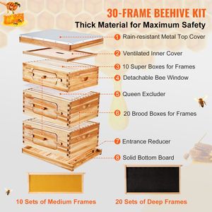 30 Frame Bee alveare Starter Kit finestre in acrilico trasparente scatole di api in legno di abete rivestite a cera d'api (2 profondo 1 medio) per i principianti - Product Image 6