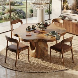 Table à manger en bois luxueuse et de conception unique, chaises non incluses, conçues pour créer une ambiance chaleureuse et accueillante. - Product Image 2