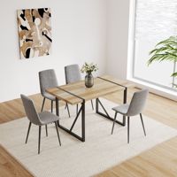 Ensemble de table à manger moderne de 55 pouces avec 4 chaises, table de cuisine en bois de couleur bois de l'âge moyen, pieds en métal, plateau en MDF, conçu pour la salle à manger à domicile